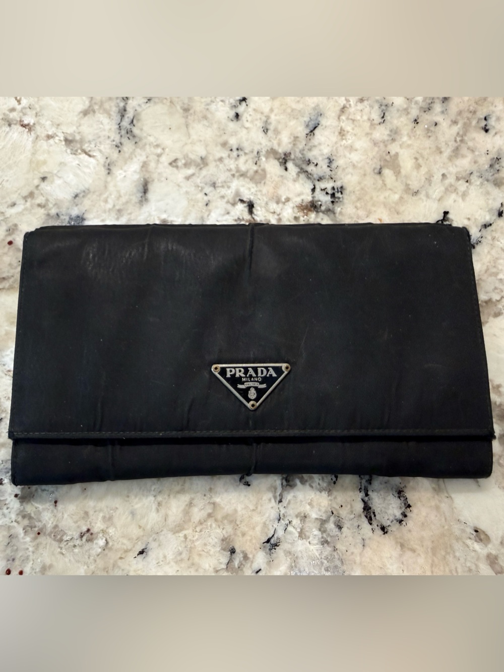 Prada EUC Black Canvas & Leather Long Wallet